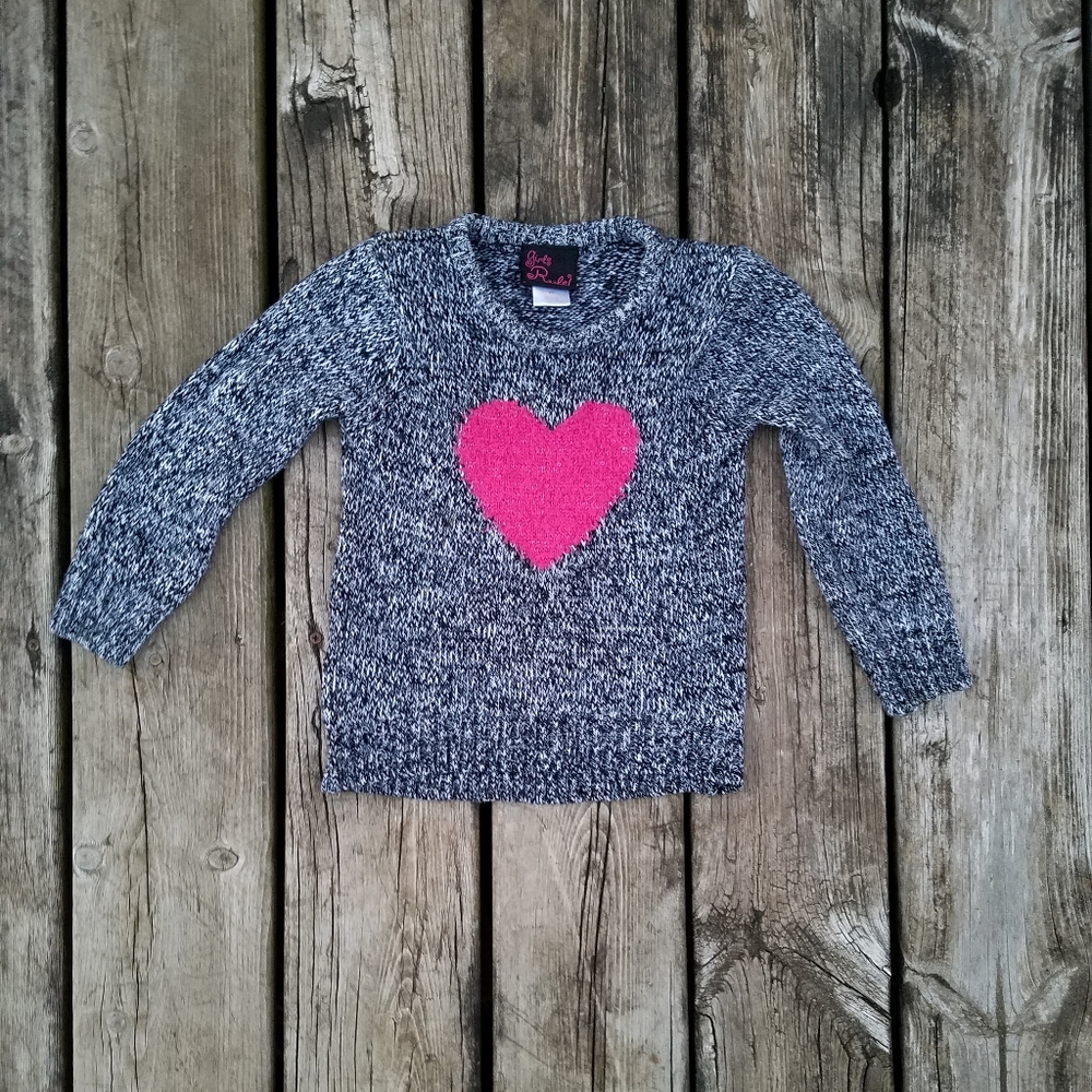 Girls black and white knit sweater with pink heart